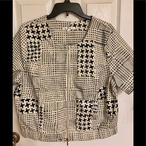 CAbi Black Cream Coupe Short Sleeve Sexy Bomber Jacket Rayon Cotton Blend Large